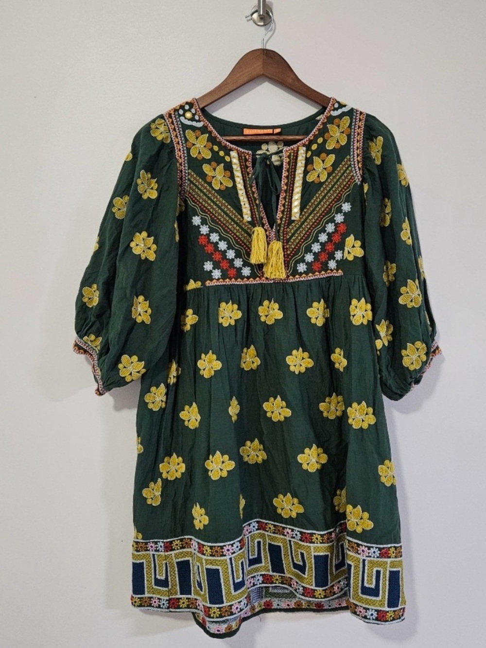 Oliphant Cuff Sleeve Embroidered Mini Dress – Green, Size Small